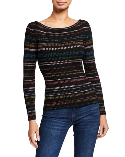 Milly Rainbow Striped Metallic Ribbed Top In Black Multi