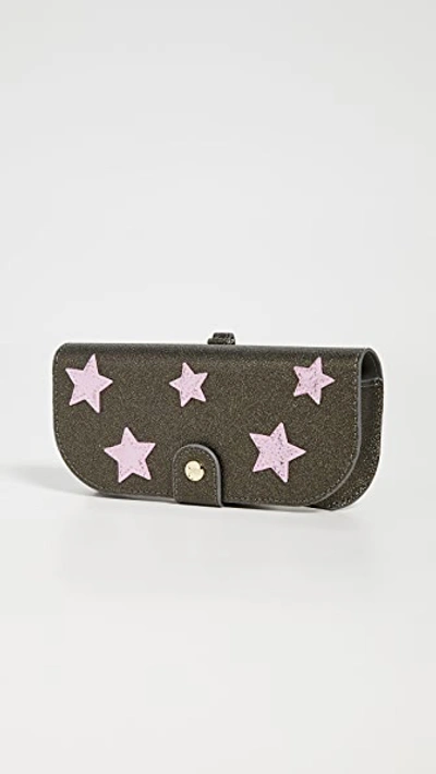 Iphoria Glasses Keychain Case In Olive Green/pink Stars