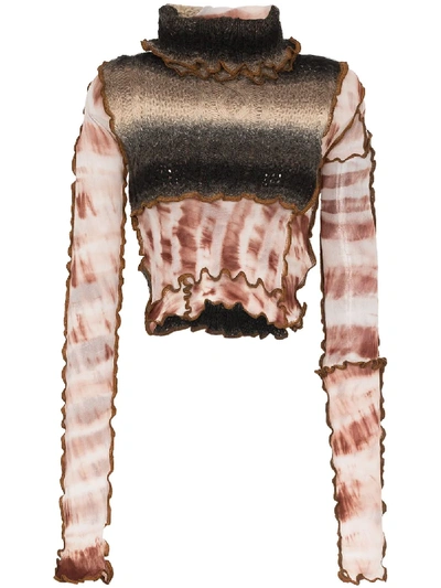 Asai Contrast Panel Tie-dye Top In Brown