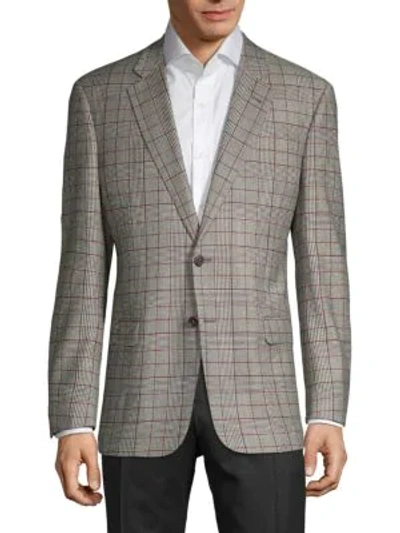 Armani Collezioni Standard-fit Glen Plaid Wool-blend Sportcoat In Grey