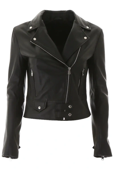 Pinko Leather Biker Jacket In Black