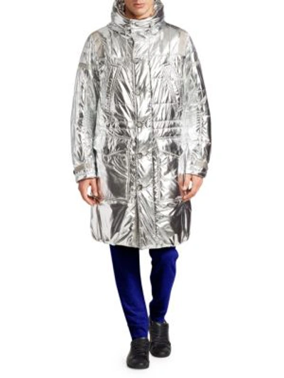 Ralph Lauren Metallic Down Puffer Coat In Silver