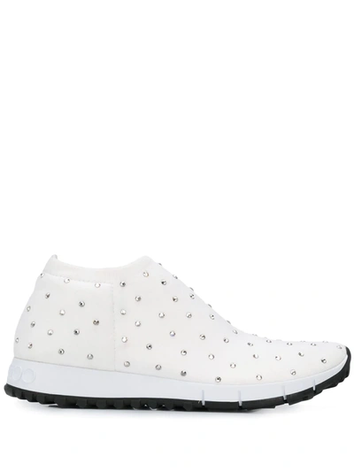 Jimmy Choo Norway White Knit Trainers With Hotfix Crystals