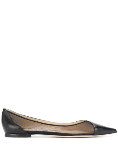 Jimmy Choo Saia Flat Black Leather And Mesh Pointed Toe Flats