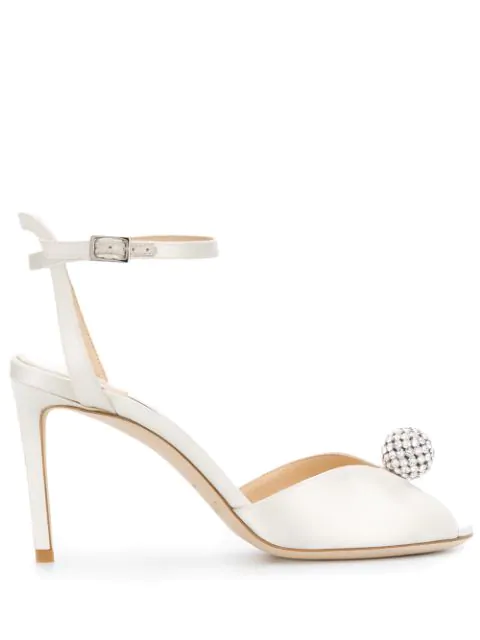 Jimmy Choo White Sacora 85 Glitter Leather Sandals | ModeSens