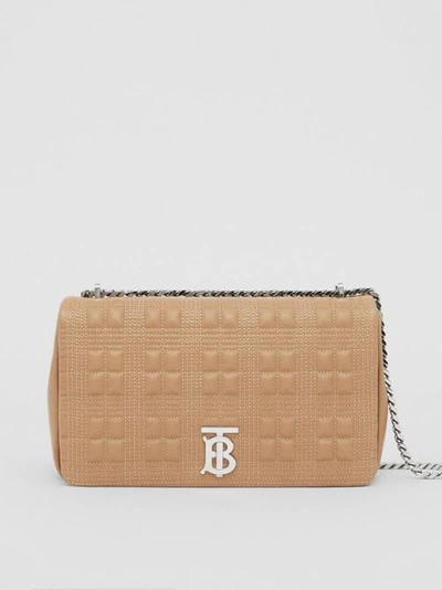 Burberry Medium Quilted Grainy Leather Lola Bag In Camel/palladium