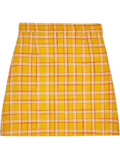 Gucci Fancy Tweed Damier A-line Mini Skirt In Yellow