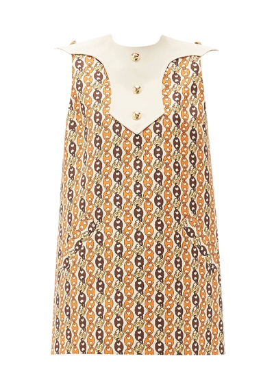 Gucci Wool & Silk Sleeveless Chains Mini Dress In Ivory Orange