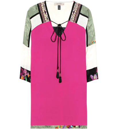 Etro Colorblock Silk Tunic Top, Fuchsia In Multicolour