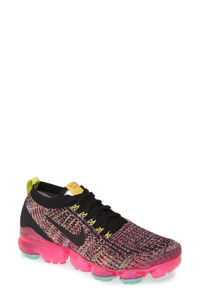 Nike Air Vapormax Flyknit 3 Sneaker In Black/ Black/ Pink/ Turquoise