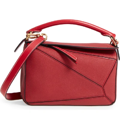 Loewe Small Puzzle Leather Shoulder Bag In Rouge
