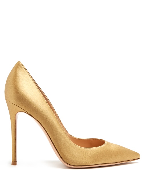 Gianvito Rossi 100mm Point-toe Satin Pumps In Gold | ModeSens