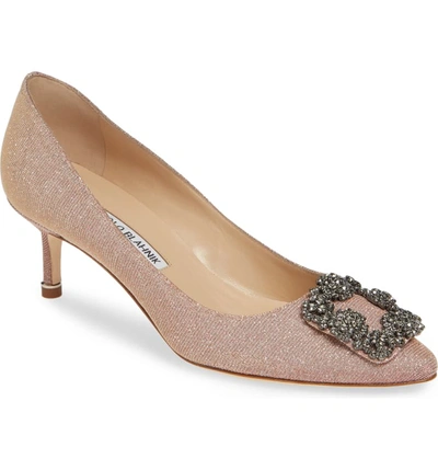 Manolo Blahnik Hangisi Crystal Embellished Pointed Toe Pump In Champagne Notturno