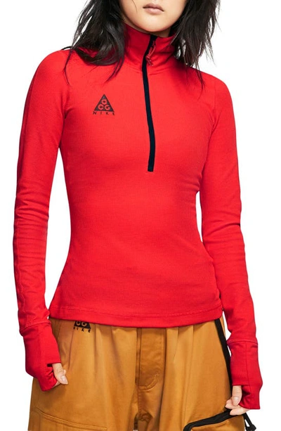 Nike Acg Long Sleeve Thermal Top In Habanero Red/ Black