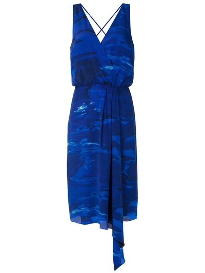 Andrea Marques Printed Drape Dress In Blue