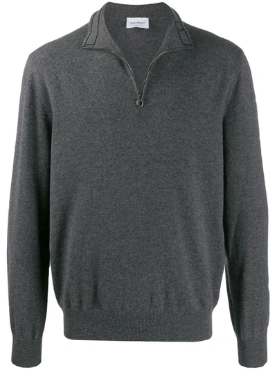 Ferragamo Roll Neck Zipped Sweater In Grey
