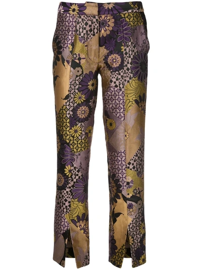 Josie Natori Jacquard Ankle Trousers In Purple