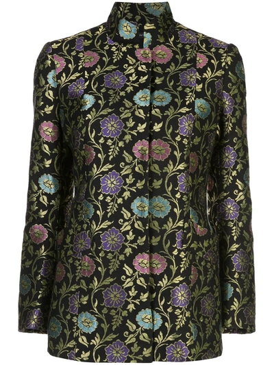 Josie Natori Ornate Floral Jacquard Blazer In Black