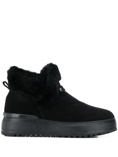 Baldinini Faux Shearling Ankle Boots In Black