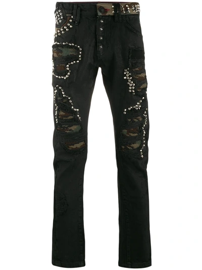 Philipp Plein Milano Studded Slim-fit Jeans In Black