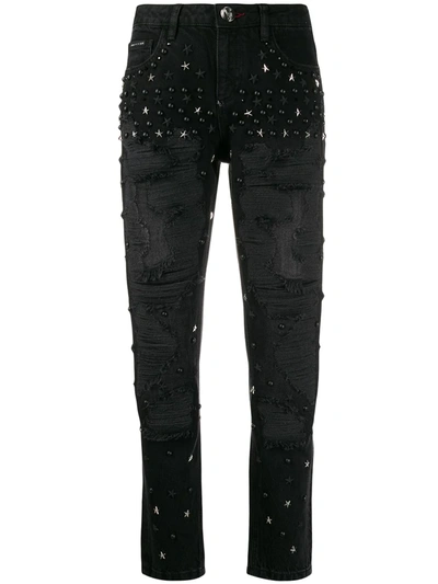 Philipp Plein Boyfriend Stars Embellished Jeans In Black