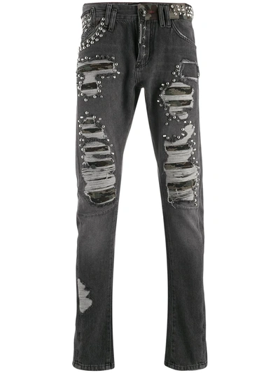 Philipp Plein Milano Cut Studded Jeans In Grey