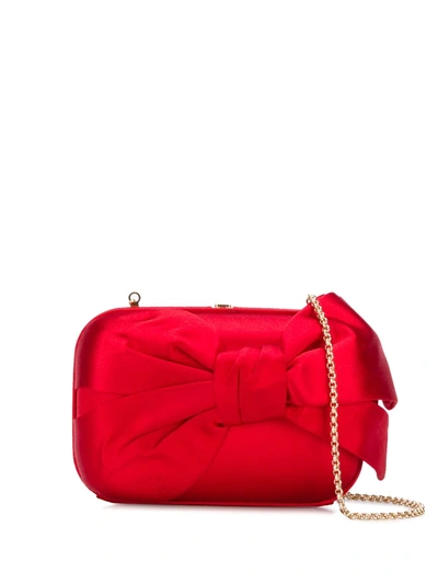 Pre-owned Valentino Garavani 2000s Bow Detail Chain Clutch In Red