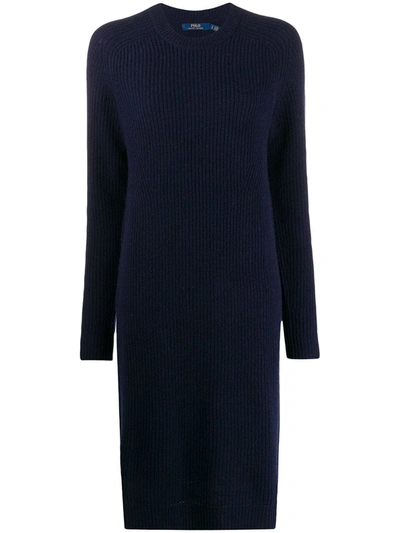 Polo Ralph Lauren Ribbed-knit Midi Dress In Blue