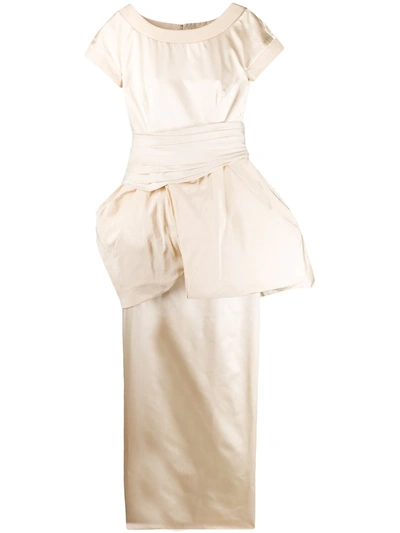 Pre-owned Versace 1990s Puffball Waist Evening Dress In Neutrals