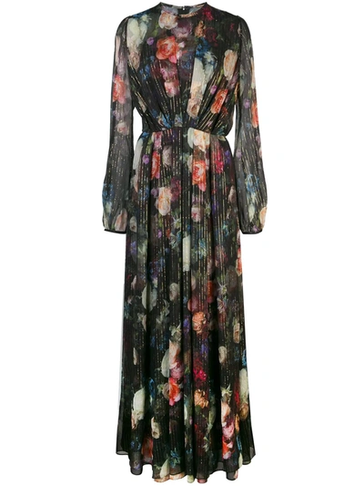 Adam Lippes Pleated Metallic Floral-print Silk-blend Chiffon Gown In Black