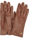 Fendi Leather Logo Gloves In Brown