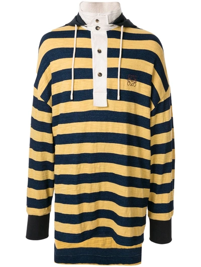 Loewe Long Striped Hooded Polo Shirt In Yellow