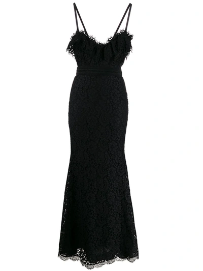 Amen Spaghetti Strap Lace Gown In Black
