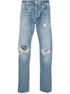 Simon Miller Ripped Mid-rise Tapered Jeans In Blue