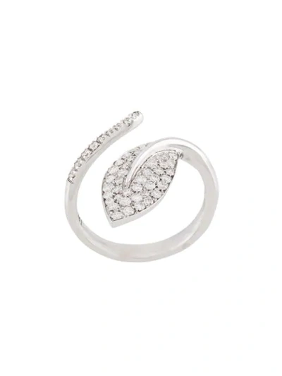 Mimi 18kt White Gold Foglia Leaf Diamond Ring In Silver