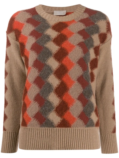 Drumohr Diamond Knit Crew Neck Jumper In Brown