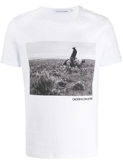 Calvin Klein Jeans Est.1978 Cowboy Print T-shirt In White