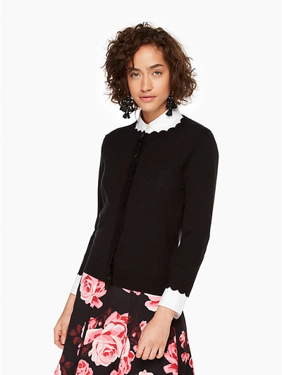 Kate Spade Scallop Silk Blend Cardigan In Black