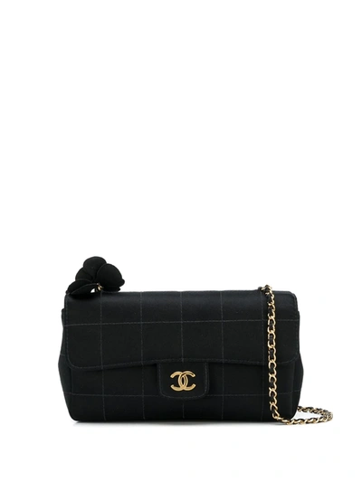 Pre-owned Chanel 2010 Choco Bar Camélia Shoulder Bag In Black