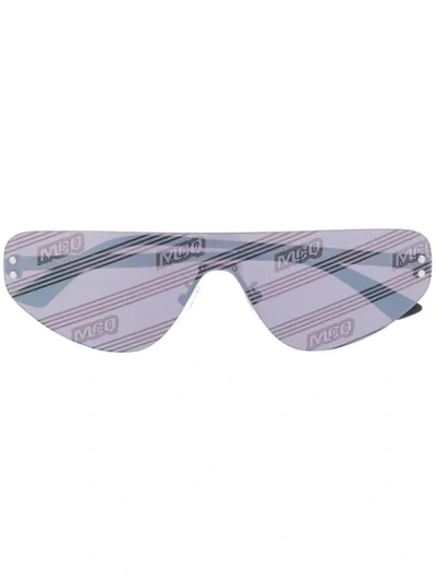 Mcq By Alexander Mcqueen Logo Print Single-lens Sunglasses In Silver