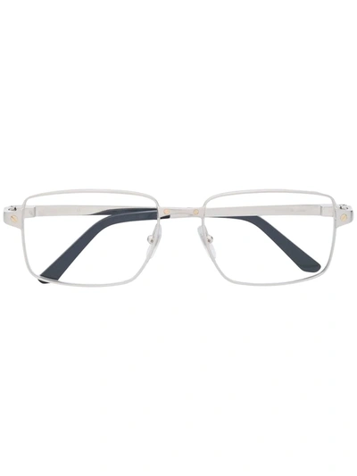 Cartier Santos Rectangular Frame Glasses In Silver