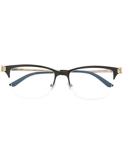 Cartier Panthère Rectangular Frame Glasses In Black
