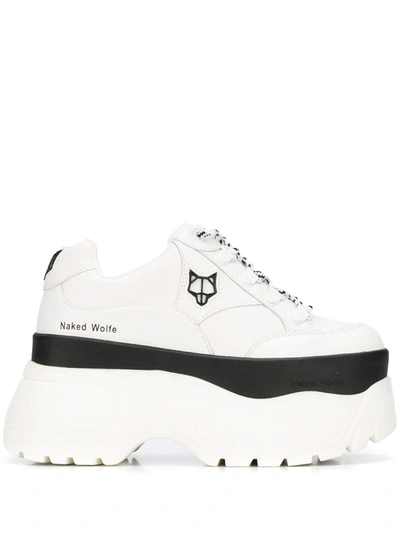 Naked Wolfe Two Tone Platform Trainers In White