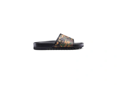 Pre-owned Bape  X Mcm Camo Slide Sandals Brown