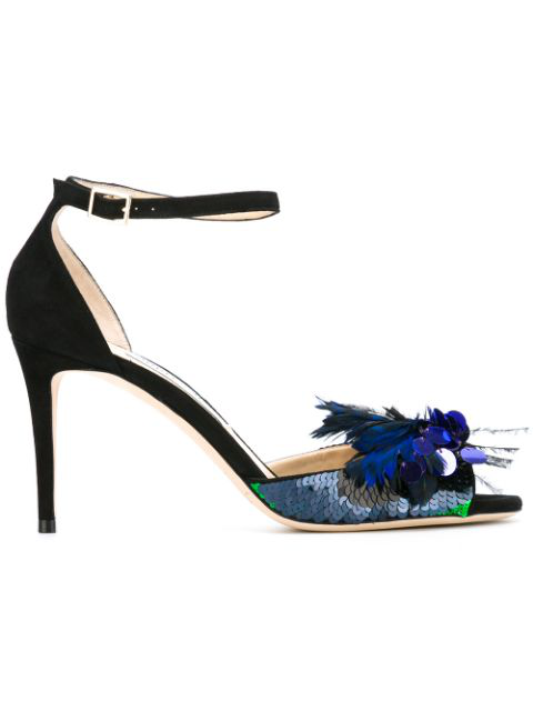 Jimmy Choo 'annie 85' Feather Sequin Suede Sandals In Multicoloured ...