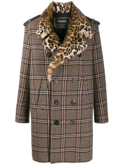 Neil Barrett Double Breasted Check Print Coat In Neutrals