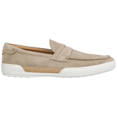 Tod's Men's Suede Loafers Moccasins In Beige