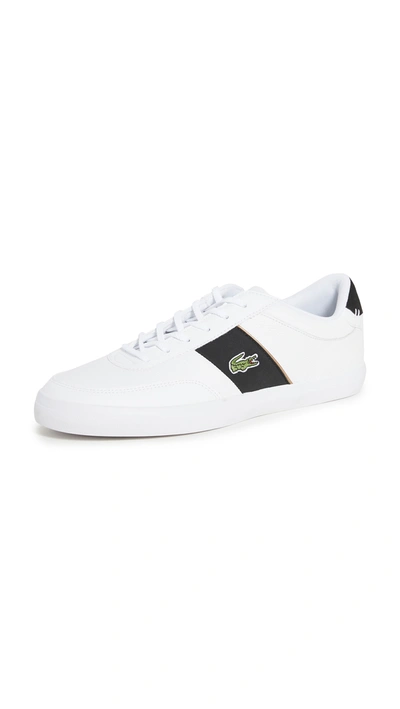 Lacoste Court Master Stripe Sneakers In White Green Leather