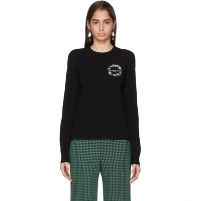 Givenchy Floral & Logo Embroidered Sweater In Black