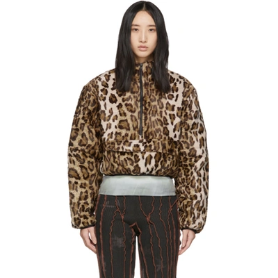Ashley Williams Faux Leopard Fur Puffer Pullover Jacket